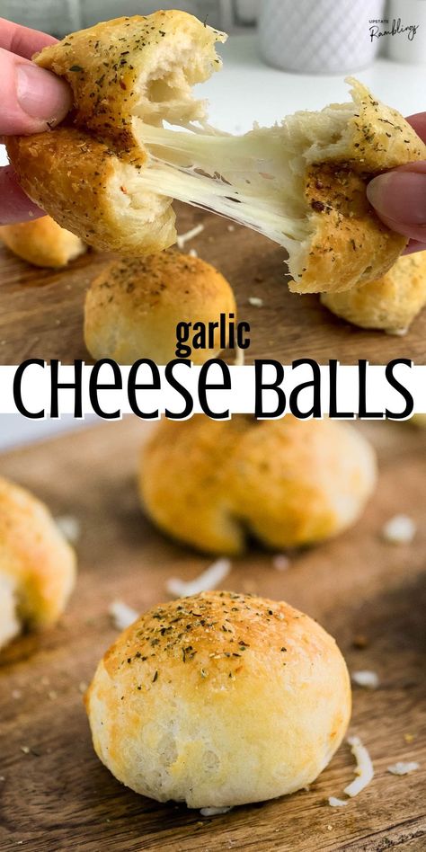 Use refrigerator biscuits to make these garlic cheese balls. Filled with gooey mozzarella cheese. Make in an air fryer or oven. Game Day Appetizers Air Fryer, Air Fryer Pizza Balls, Air Fryer Mozzarella Balls, Crescent Roll Cheese Sticks, Cheese Balls Air Fryer, Garlic Cheese Balls, Cheese Bread Balls, Flavored Cheese, Crescent Rings