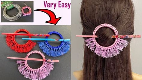 Hair Pin Bun, Hair Pins Diy, Diy Hair Clip, Hair Bands Diy, Macrame Tassel, Bun Pins, Hair Bun Maker, Crochet Hair Clips, Bead Hair Accessories