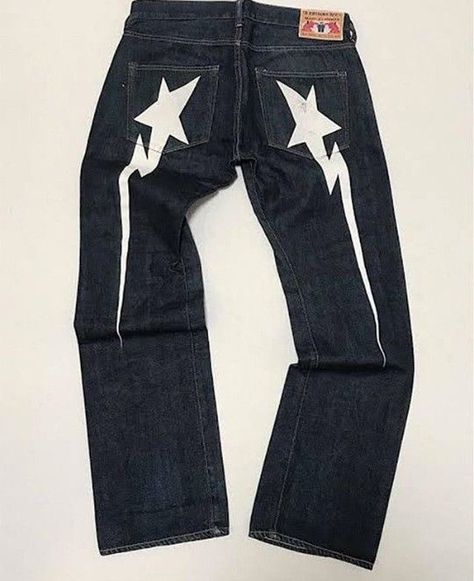 Bape Star Pants, Bape Jeans Star, Y2k Pants Diy, Bape Star Jeans, Bapestas Outfit, Star Aesthetic Y2k, Bape Pants, Thrifted Pants, Star Y2k