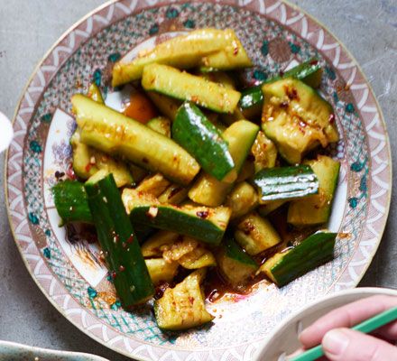 These Sichuan pickles are broken into pieces, then tossed in a tangy soy, vinegar and chilli oil dressing - a refreshing accompaniment to rich Asian main courses Sichuan Pickles, Smacked Cucumber, Pickling Cucumbers Recipe, Daikon Recipe, Sesame Seeds Recipes, Cucumber Pickles, Pickle Recipes Homemade, Easy Cucumber Salad, Dill Pickle Recipe