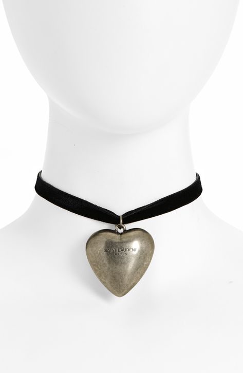 Saint Laurent Oversize Heart Pendant Choker Necklace available at #Nordstrom Pendant Choker Necklace, Heart Choker Necklace, Pendant Choker, Detailed Jewelry, Heart Choker, Funky Jewelry, Silver Heart Necklace, Full Of Love, Girly Jewelry