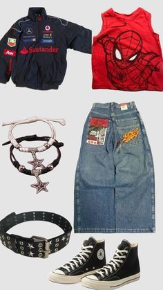 Check out calvinpkremer's Shuffles #spiderman #fitinspo #outfit #men #menoutfits #vintage #2000s Spiderman Outfit Ideas, 2000s Outfits Men, 2000s Fashion Outfits Men, 2000s Boys Fashion, 2000’s Outfits, Kidcore Clothes, Baggy Clothes Outfit, Drip Ideas, Regular Outfits