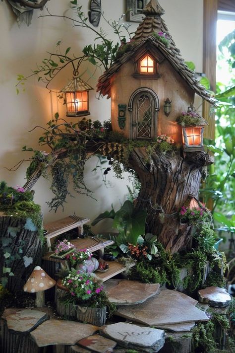 Ladder For Plants, Fairy Garden Books, Garden Corner Ideas, Whimsical Fairy Garden, Fairy Garden Pots, Fairy Garden Ideas, Fairy Tree Houses, Fairy House Crafts, Corner Ideas