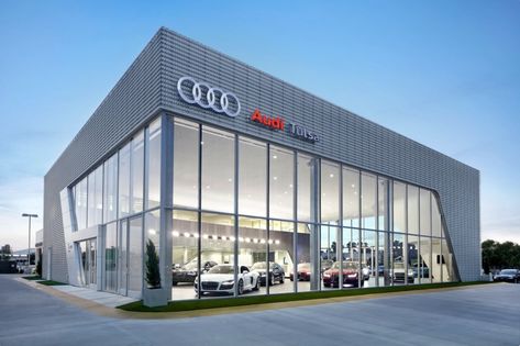 Car Dealership Design, Factory Facade Design, Car Showroom Architecture, Car Showroom Interior, Factory Facade, Audi Dealership, Car Yard, Dealership Showroom, Restaurant Exterior Design