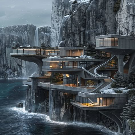 #cadcowcool . . . #rendering #architecture #torontoarchitecture #canadianarchitect #interiordesign Futuristic House Exterior, Star Wars Village, Fantasy House Design, Sci Fi House, Interior Mansion, Dark Modern House, Cave Houses, Dream House Pictures, Toronto Architecture