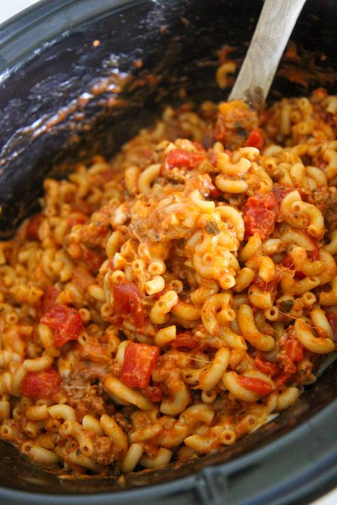 Crockpot Cheesy Beef Goulash (Slow Cooker Recipe) - Cooked by Julie Johnny Marzetti Recipe Crockpot, Crock Pot American Chop Suey, Crockpot Chop Suey Slow Cooker, American Chop Suey Recipe Crockpot, Slow Cooker Beef Goulash Recipes, Crockpot American Chop Suey, Crock Pot Chop Suey, Goulash Recipes Cheesy, Crock Pot Goulash Recipes