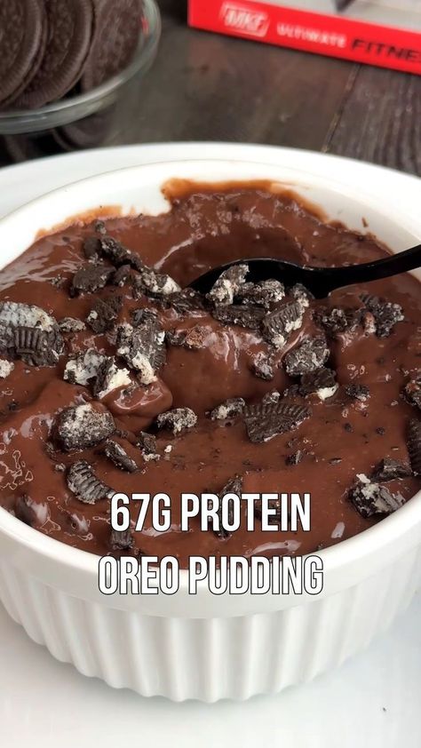 Crushed Oreo, Protein Dessert, Oreo Thins, High Protein Desserts, Sugar Free Pudding, Healthy Protein Snacks, Healthy High Protein Meals, Protein Pudding, Protein Treats