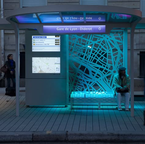 Osmose - a public transit station by metalco Bus Stop Design, Bus Shelters, Shelter Design, Public Transit, Urban Furniture, Wayfinding Signage, Street Furniture, Environmental Design, Bus Station