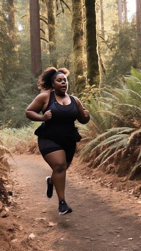 Plus Size Yoga Aesthetic, Plus Size Athlete, Plus Size Runner, Exercise Aesthetic Black Women, Women Running Aesthetic, Plus Size Running Outfit, Plus Size Workout Aesthetic, Plus Size Weight Lifting, Exercise Black Women