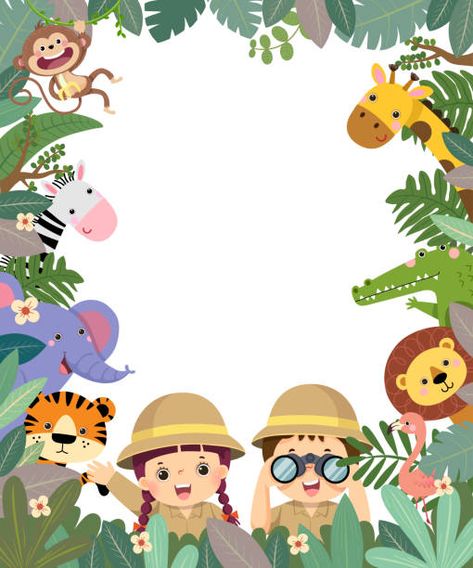 Animal Frame, Cartoon Frame, Nature Frame, Frame Cartoon, Jungle Theme Classroom, Safari Invitations, Safari Animals Birthday, Safari Kids, Safari Outfits