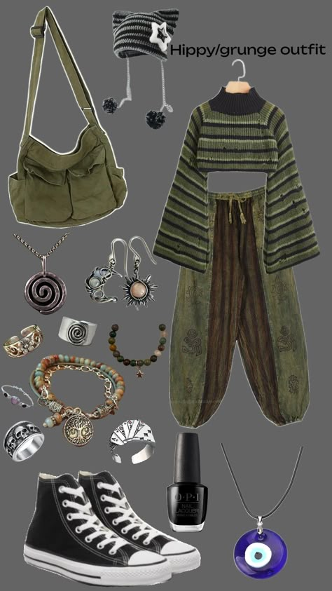 Hippy/Grunge/Forest Grunge outfit idea Hippy Grunge Outfits, Forest Grunge Outfit, Brielle Core, Grunge Hippie Outfits, Pastel Grunge Outfits, Hippie Grunge Outfits, Hippie Grunge Aesthetic, Raven Oc, Hippie Aesthetic Outfit