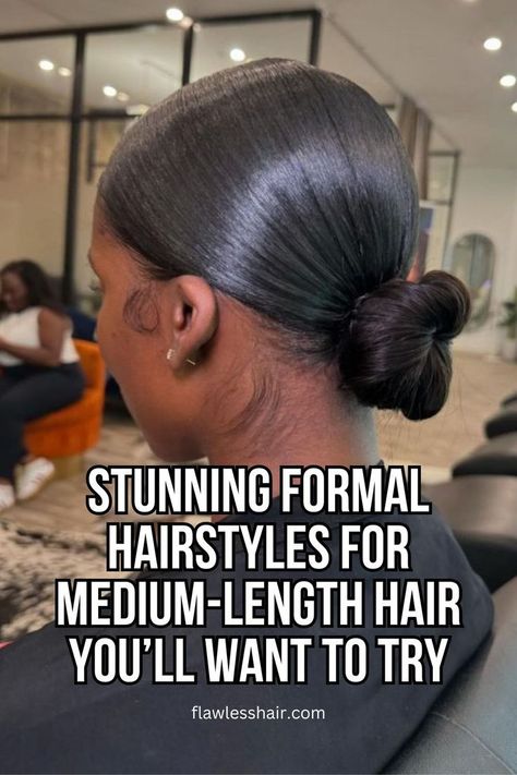 For lovers of classic, elegant hairstyles, the ballerina bun is one of the best options, offering a secure, polished, and gorgeous formal style. @shanformd Medium Length Hairstyle Black Women, Black Tie Hairstyles Medium, Formal Wedding Hair, Black Tie Hairstyles, Natural Hair Blowout, Side Updo, Ballerina Bun, Executive Woman, Elegant Bun