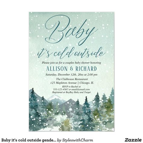 Baby it's cold outside gender neutral couples invitation Forest Baby Shower Invitations, Rehearsal Dinner Invitations Rustic, Tree Invitation, Rustic Baby Shower Invitations, Snowflake Baby Shower, Rustic Watercolor, Rustic Bridal Shower Invitations, Sip And See, Rustic Baby