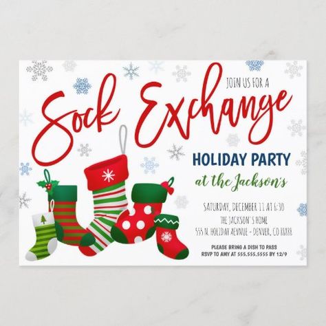 Sock Exchange Party Invitations, Christmas Party Themes For Adults, Sock Exchange Party, Christmas Socks Exchange, Sock Party, Volunteer Christmas, Socks Exchange, Staff Engagement, Winter Gala