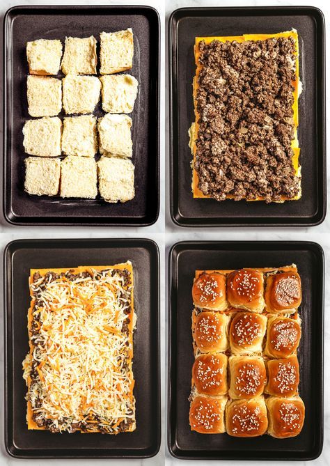 These easy cheeseburger sliders are a single-handed version of a classic burger! They’re perfect for a party or for a kid-approved dinner. Mini Cheese Burger Sliders, Mini Sliders Hamburger, Cheeseburger Sliders Oven Baked, Mini Cheese Burgers, Cheeseburger Party, Mini Burger Sliders, Cheese Burger Sliders, Mini Hamburger Sliders, Buffalo Chicken Dip Easy Recipes