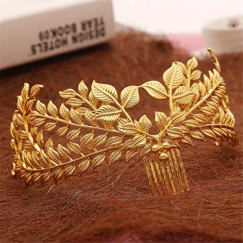 Vintage 20's Headpiece Comb Bride Gold Leaf Headdress Headband Roman Hair Crown Leaves Crown, Gold Leaf Crown, Vintage Hair Comb, Leaf Crown, Wedding Hair Headband, Gold Hair Comb, Gold Tiara, Vintage Hair Combs, Headpiece Hairstyles