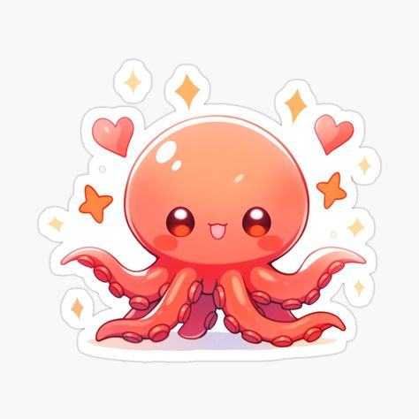 Cute Kawaii Happy Octopus in Love by CozyKawaiiArt | Redbubble Cute Octopus Art, Chibi Octopus, Happy Octopus, Kawaii Octopus, Cute Cartoon Fish, Radiating Love, Hello Kitten, Disney Drawings Sketches, Drawing Tutorial Face