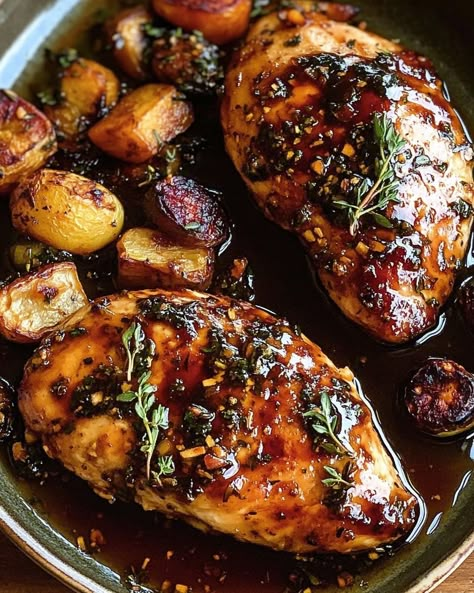 Try this easy Sweet and Spicy Honey Glazed Chicken recipe for a delicious dinner in 45 minutes or less. Perfect for busy weeknights! Spicy Chicken And Potatoes, Hot Honey Chicken Breast, Chicken Breast And Potatoes Recipes, Honey Dinner Recipes, Honey Baked Chicken Breast, Turkish Seasoning, Honey Chicken Breast, Honey Baked Chicken, Glazed Chicken Breast