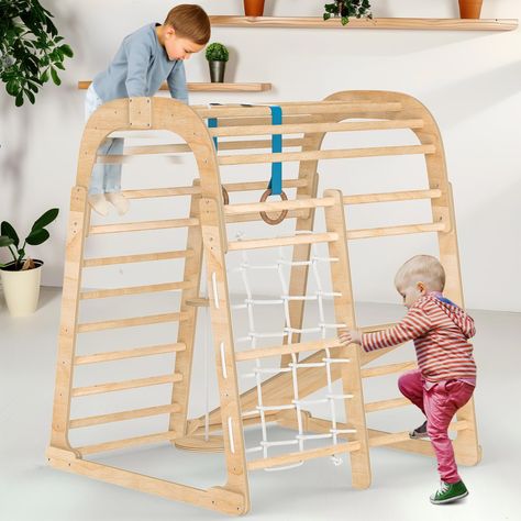 PRICES MAY VARY. 【Multi-Functional Montessori Indoor Playground】Designed for kids aged 3 to 8, our Kids Playground features a ladder, climbing net, slide, and arched roof, providing a comprehensive play experience that promotes balance, coordination, and motor skills. Inspired by the Montessori method, it offers endless fun while supporting essential skill development. 【Eco-Friendly Materials】Crafted with birch wood and innovative bio-based plywood gluing technology, our Indoor Playground Jungle Climbing Toys For Toddlers, Indoor Playground For Kids, Arched Roof, Indoor Playground Design, Indoor Jungle Gym, Playground For Kids, Montessori Method, Indoor Slides, Kids Indoor Playground