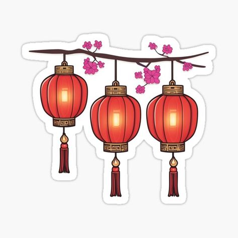 "Red Lanterns and Pink Flowers: A Beautiful Blend of Elegance and Vibrancy" Sticker for Sale by NuiNuiDesigns | Redbubble Chinese Stickers, Lantern Sticker, Sticker Drawing, Event Booth Design, Red Lanterns, Event Booth, Calendar Planner, Red Lantern, Chinese Lanterns