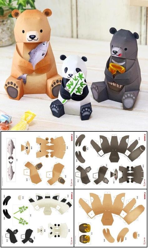 PAPERMAU: A Trio Of Little Bears Decorative Gift Boxes Paper Toys - by Kanko Paper Animals Printable, Paper Bear, Paper Toy Printable, Printable Toys, Mother Bears, Crochet Baby Shoes Pattern, Papercraft Templates, Paper Animals, 3d Paper Crafts