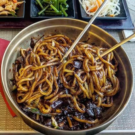 🥢 Jajangmyeon 🥢... Jjajjamyeon Recipe, Jajjangmyeong Aesthetic, Jjajangmyeon Aesthetic, Soybean Paste, Bean Sauce, K Food, Delicacy Food, Food Goals, Pinterest Recipes