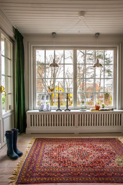 Video House Tour: An Eclectic Mix in Sweden | Apartment Therapy Bench Over Radiator, Radiator Covers Ikea, Home Radiators, Radiator Covers, Scandinavian Style Home, Welcome To Home, Loft Studio, Stylish Curtains, Diy Window