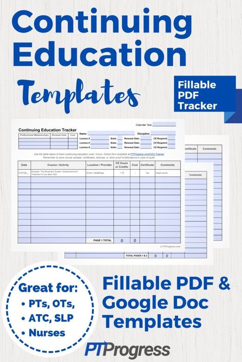 This is how I track all my continuing education as a Physical Therapist. Feel free to download my CE tracker (fillable PDF or Google Doc).  Perfect for Nursing CEUs, PT/OT, SLP, ATC, and other medical professionals. Athletic Therapy, Google Sheet Template, Certificate Of Completion Template, Career Ideas, Education Certificate, Tracker Free, School Slp, Google Doc, Education Templates