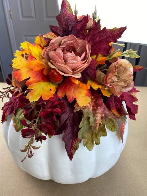 Dry Floral Foam, Pumpkin Floral Arrangements, Fall Pumpkin Centerpieces, Pumpkin Centerpiece, Pumpkin Arrangements, Fake Pumpkins, Plastic Pumpkins, Artificial Pumpkins, Fall Floral Arrangements