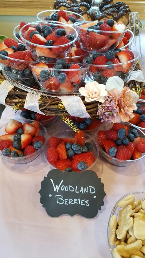 Woodland berries Woodland Animal Party Food, Baby Shower Food Woodland Theme, Fox Food Ideas, Forest Berries, Woodland Shower Food, Lumberjack Baby Shower Theme Food, Woodland Birthday Food, Baby Forest Animals, Woodland Theme Food