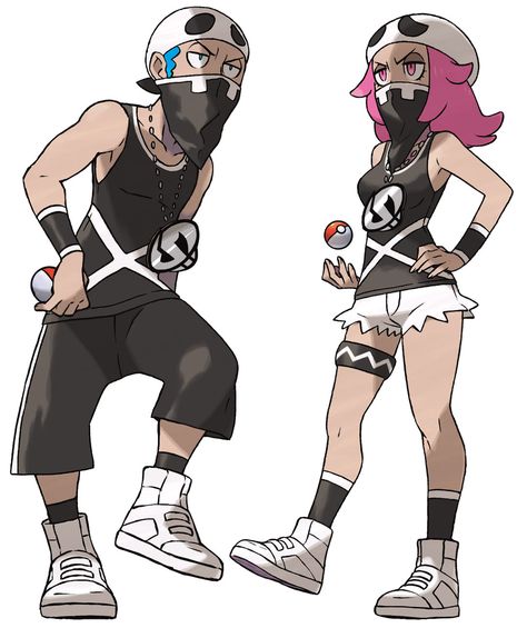 Team Skull Grunts from Pokémon Sun and Moon Sun Pokemon, Skull Outfit, Baby Doll Eyes, Pokemon Wiki, Pokemon Rpg, Team Skull, Pokemon Adventures Manga, Pokemon Official, Pokemon Moon