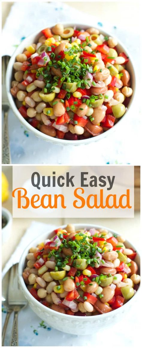 Quick Easy Bean Salad Easy Bean Salad, 3 Bean Salad, Bean Salad Recipe, Bean Salad, Veggie Dishes, Side Salad, How To Make Salad, Bean Recipes, Summer Evening