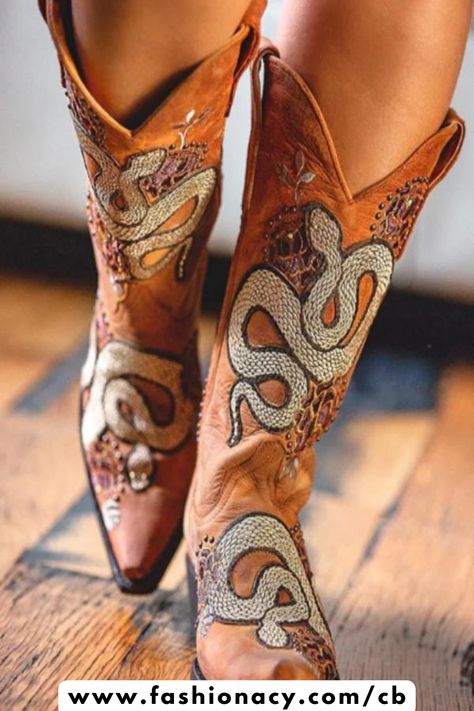 Snake Tall Boots Boots For Women Tall Cowboy Boots, Snake Skin Design, Custom Cowboy Boots, Cowboy Boots For Women, Snake Boots, Cowboy Aesthetic, Vintage Cowboy Boots, Country Style Outfits, Skin Design