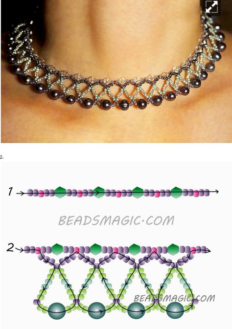 Handmade Pearl Beaded Necklaces For Festivals, Beaded Chocker Ideas Tutorial, Colorful Beaded Pearl Choker Necklace, Beaded Netting Patterns Lace Necklace, Fairy Beaded Necklace, Anting Manik, Beaded Jewelry Necklaces, Beaded Necklace Patterns, Beadwork Necklace