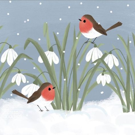 Robin Drawing, Cabin Snow, Birds Vector, Nature Calendar, Winter Gardens, Winter Illustration, Winter Images, Winter Painting, Art Doodles