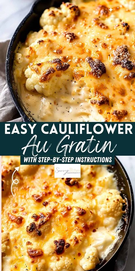 Cheesy cauliflower au gratin makes the perfect Thanksgiving or Christmas side dish. It's a crowd-pleaser and vegetarian-friendly, perfect for your holiday table. Cauliflower Boursin Cheese, Christmas Sides Vegetarian, Comfort Food Sides Dishes, Quiche And Side Dish, Best Veggie Side Dish For Thanksgiving, Non Carb Side Dishes, Gluten Free Holiday Side Dishes, Xmas Vegetable Dishes, Christmas Lunch Vegetarian