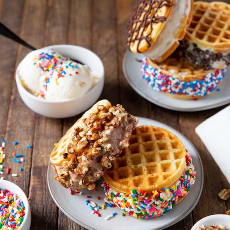 Homemade Waffle Ice Cream Sandwiches Diy Ice Cream Sandwiches, Waffle Ice Cream Sandwich, Homemade Waffle, Ice Cream Sandwiches Recipe, Waffle Ice Cream, Flavor Combinations, Homemade Waffles, Waffle Sandwich, Diy Ice Cream