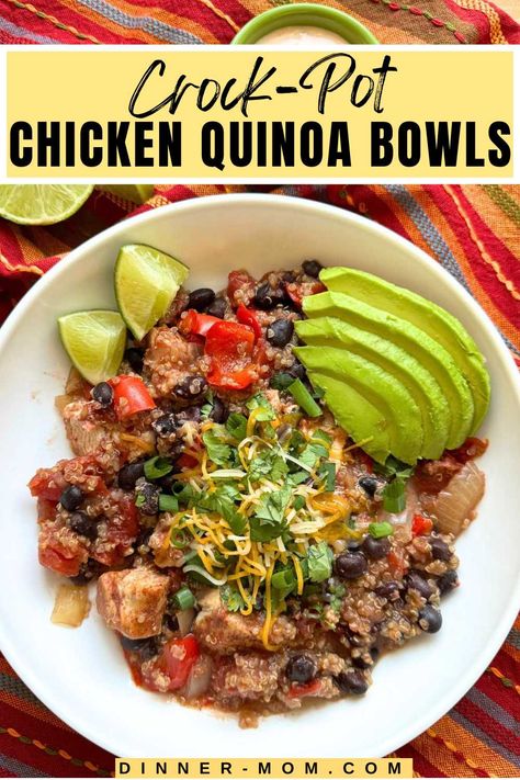 Crock-Pot Chicken and Quinoa is easy to make and fiesta-worthy. The tasty filling is perfect for fajita bowls, tacos, or nachos. Quinoa Slow Cooker Recipes, Crockpot Quinoa, Quinoa Burrito, Crockpot Mexican Chicken, Slow Cooker Quinoa, Chicken And Quinoa, Chicken Taco Bowls, Chicken Fajitas Crockpot, Beans In Crockpot