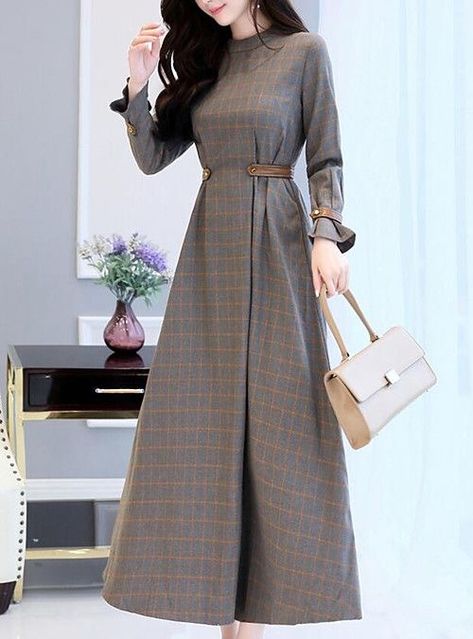 Grey Dresses Casual, A Line Maxi Dress, Dresses Casual Fall, Vestidos Vintage, Dresses Elegant, Classy Dress, Muslim Fashion, Long Maxi Dress, Stylish Dresses