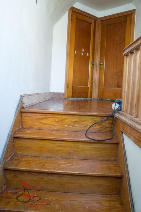 Gel-Stain-Over-Existing-Stained-Wood-Refinish-Stairway How To Restain Wood, Staining Oak, Gel Stain Furniture, Stained Wood Trim, Polyurethane Floors, Stain Furniture, Staining Wood Floors, Wood Baseboard, Stained Trim