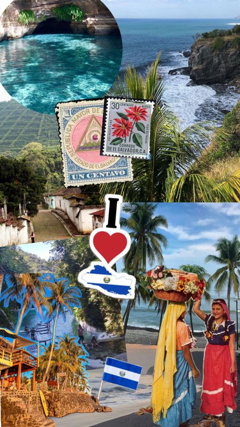 El Salvador / collage / tropical / central America / latino / el tunco/ El Salvador Wallpaper Iphone, El Salvador Aesthetic Wallpaper, Latina Wallpaper, El Salvador Art, El Salvador Culture, El Salvador Travel, Patriotic Accessories, Hispanic Culture, Cool Countries