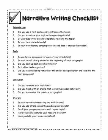 This checklist helps students make sure their narrative writing is displayed correctly. The checklist will make students reread and edit as they read the intro, body and conclusion. Narrative Report Format, Narrative Writing Checklist, Narrative Writing Prompts, Editing Checklist, Peer Editing, Introductory Paragraph, Research Paper Introduction, Creative Development, Writing Checklist