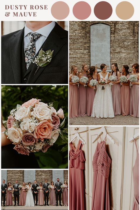 Need some dusty rose inspiration for your wedding? This color palette is just what you need! Mauve and dusty rose are all things trendy for 2020 weddings, and I don't mind it! With a matching tie, boutonniere, and bouquets, you can sign me up for a pink wedding any day!! #dustyrose #mauve #dustyrosewedding #weddingphotography #colorpalette #weddingpalette White Dusty Rose Wedding, Dusty Rose And Dark Grey Wedding, Dusty Rose Wedding Colors Grooms, Dusty Rose And Pink Wedding, Dusty Blush Wedding, Neutral And Pink Wedding Colors, Dusty Rose And Sand Wedding, Pinkish Wedding Theme, Dusty Rose And Charcoal Grey Wedding