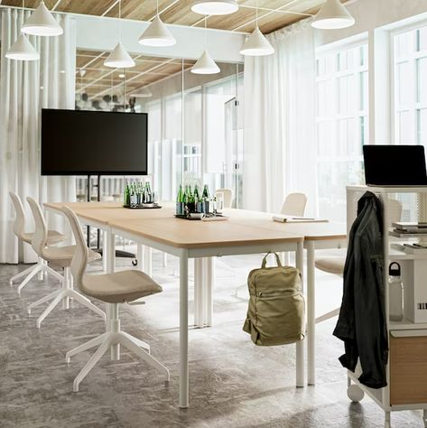 Ikea Corporate Office, Ikea Office Ideas Business, Ikea Workstation, Ikea For Business, Bekant Desk, Team Office, Office Redesign, Desk System, Bright Office