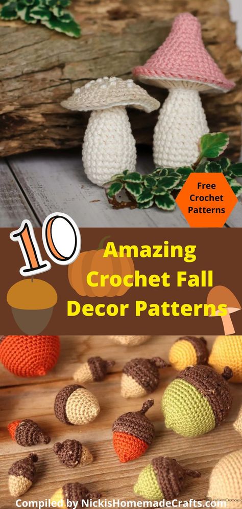 Harvest Crochet Patterns, Fall Crochet Home Decor Patterns, Crochet Fall Decor Patterns, Crochet Autumn Decor Free Pattern, Fall Decor Crochet Patterns, Autumn Crochet Free Patterns, Fall Crochet Decor Patterns Free, Crocheted Fall Decorations, Small Fall Crochet Projects