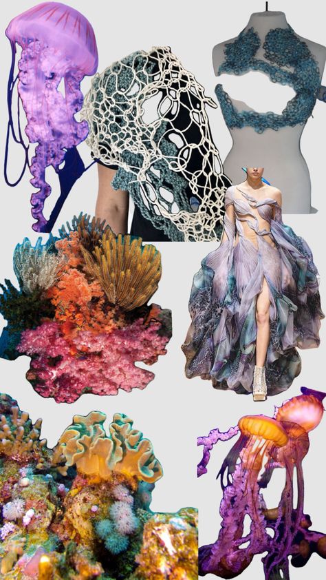 Sea Life Fashion Inspiration, Jellyfish Fashion Inspiration, Botanical Fashion, Textiles Sketchbook, A Level Textiles, Textures Fashion, Gcse Art Sketchbook, Underwater Theme, Trash Art