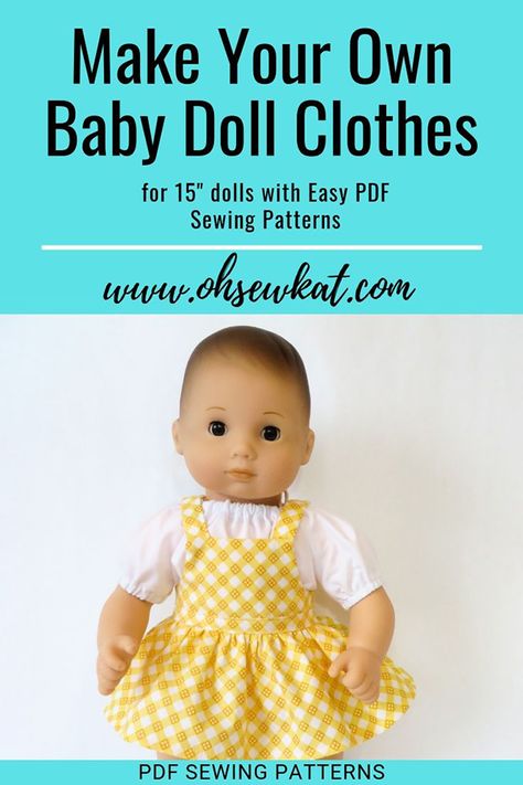 Make Easy Doll Clothes to Fit 15″ Baby Dolls like Bitty Baby – Oh Sew Kat! Easy Doll Clothes, Bitty Baby Clothes, Bitty Twins, Baby Doll Clothes Patterns, Doll Clothes Patterns Free, Baby Doll Pattern, Sewing Doll Clothes, Baby Doll Accessories, Doll Dress Patterns