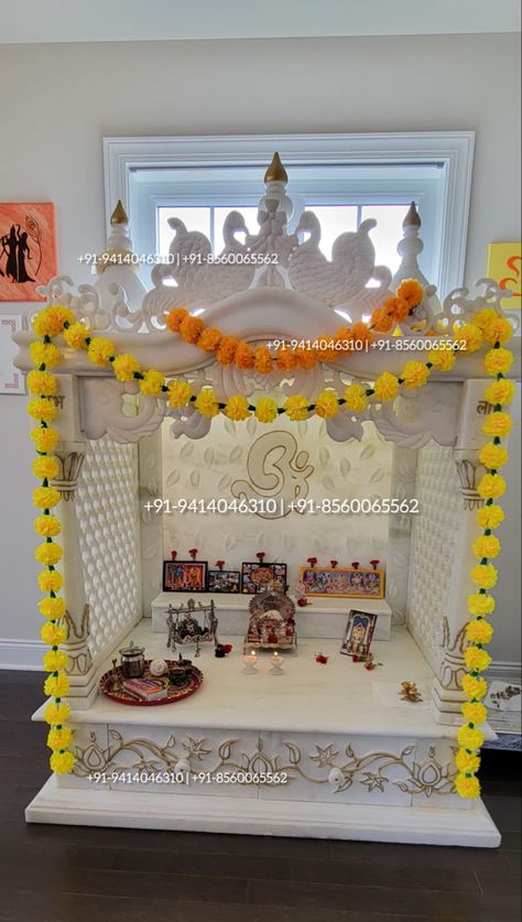 Temple Decoration Ideas Hindu, Marble Temple For Home, Big Balcony Ideas, Nail References, Pooja Room Decor, Marble Temple, Mandir Decoration, Big Balcony, Diwali Decorations At Home