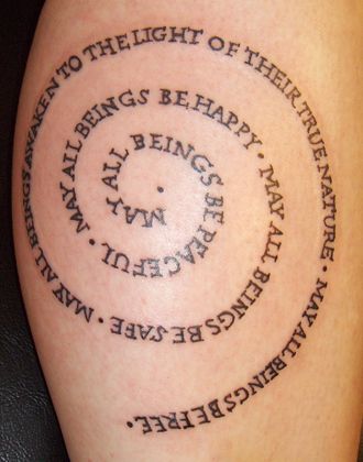 Word Tattoo Designs, Spiral Tattoo, Meditation Tattoo, Metta Meditation, Spiral Tattoos, Chakra Tattoo, Word Tattoo, Sak Yant Tattoo, Text Tattoo