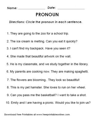 Circle The Pronoun Worksheet - Free Primary School Worksheets Pronoun Worksheet, Primary Worksheets, Basic Drawing For Kids, How To Make Spaghetti, The Sentence, Basic Drawing, A Sentence, Free Printable Worksheets, School Trip